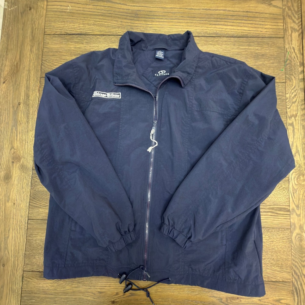 Vantage Chicago Tribune Navy Nylon Windbreaker Jacket Vintage 90s Media Promo